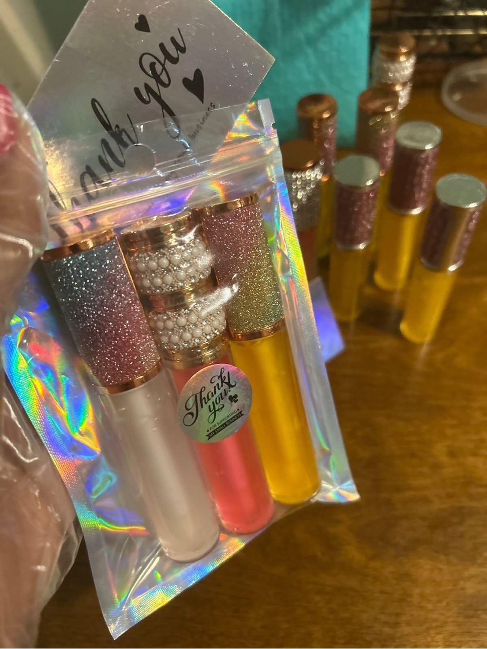 Glitter Cap Lip Oils Trio — Pink, Clear & Gold